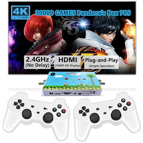 RegiisJoy 30000 in 1 Pandora Game Box 70S Mini Arcade Stick Retro Game Console,Plug and Play,10+ Emulators,128G TF Card,4K HDMI Output,Dual 2.4G Wireless Controllers